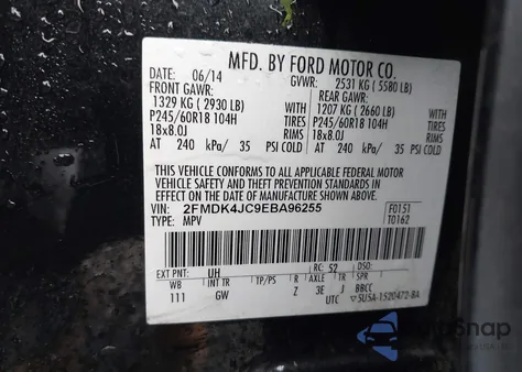 2014 Ford Edge Sel from USA, damaged, VIN 2FMDK4JC9EBA96255